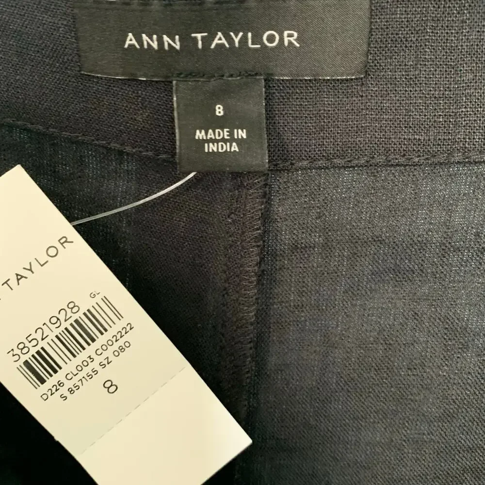 NWT Ann Taylor Linen Wide Leg Pants With Ricrac Scalloped Hem In Black Size 8 - Picture 9 of 10